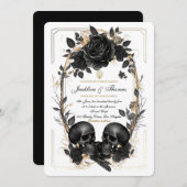 Schedel Rozen Zwart Wit Goud Gotische Bruiloft Kaart (Voorkant / Achterkant)