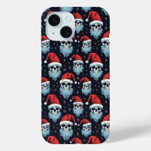 Schedel Santa Gothic Kerst Blauwe Baard Patroon iPhone 15 Case