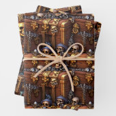 Schedel schatkist 3D bruin goud piraten thema Inpakpapier Vel (In situ)