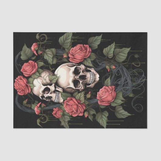 Schedel Skelet met Rozen Waterverf Tissuepapier (Voorkant)