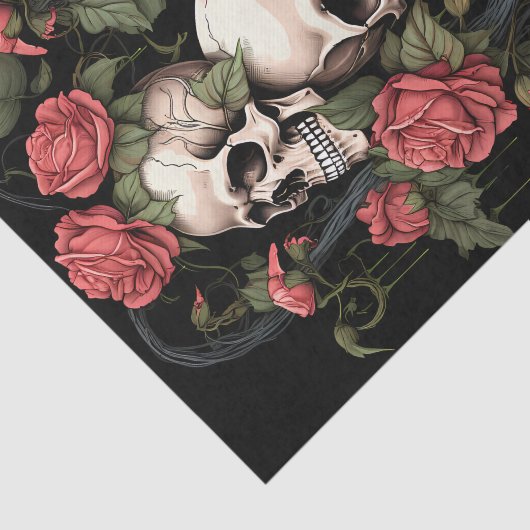 Schedel Skelet met Rozen Waterverf Tissuepapier (Detail)