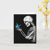 Schedel Skelet Retro Halloween Kaart (Gele Bloem)