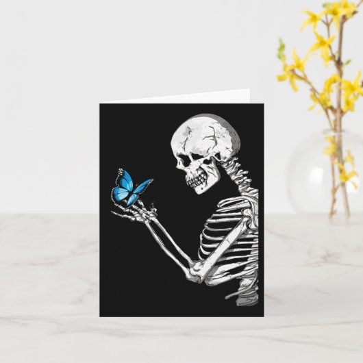 Schedel Skelet Retro Halloween Kaart (Gele Bloem)