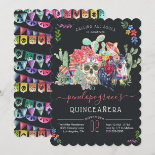 Schedel Skull Hemelvaartsfeest Quinceañera Uitnodi Kaart