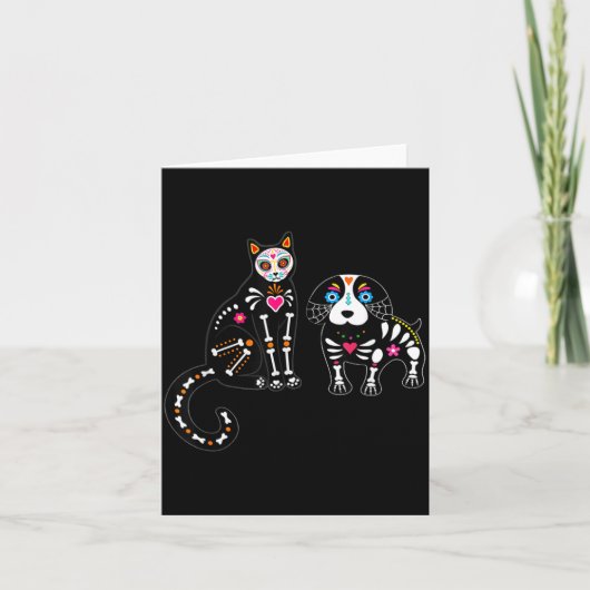 Schedel Skull Kat En Hond Grappige Halloween Kaart (Voorkant)