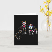 Schedel Skull Kat En Hond Grappige Halloween Kaart (Gele Bloem)