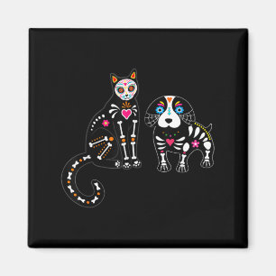 Schedel Skull Kat En Hond Grappige Halloween Magneet