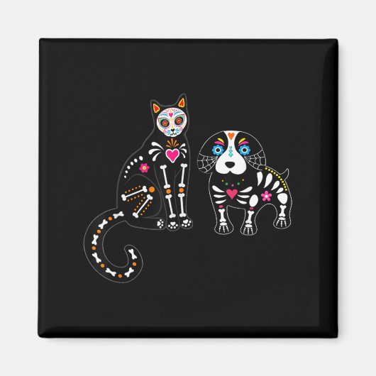 Schedel Skull Kat En Hond Grappige Halloween Magneet (Voorkant)