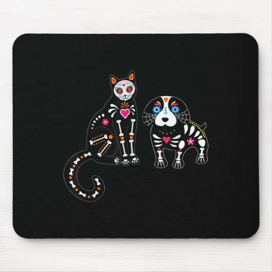 Schedel Skull Kat En Hond Grappige Halloween Muismat (Voorkant)