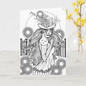 Schedel Skull Kleur het zelf Halloween Kunst Kaart (Gele Bloem)