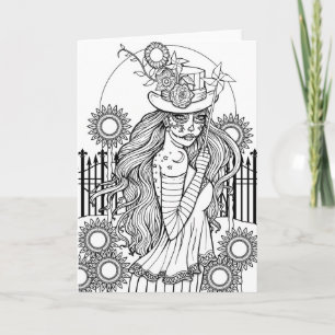 Schedel Skull Kleur het zelf Halloween Kunst Kaart