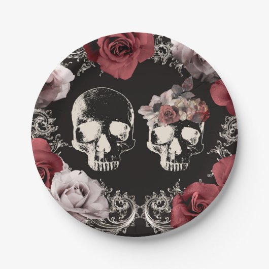 Schedel Skull Mauve Stof Roze Gotische Bruiloft Papieren Bordje (Voorkant)