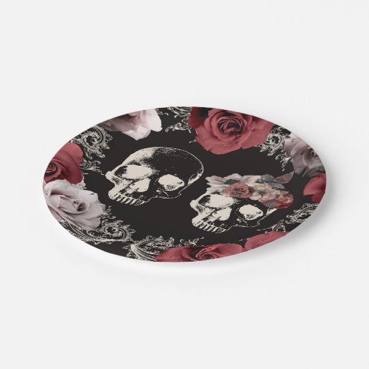 Schedel Skull Mauve Stof Roze Gotische Bruiloft Papieren Bordje (Gekanteld)