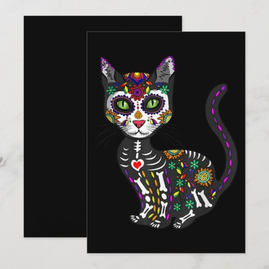 Schedel Skull Mexicaanse Kat Halloween Dag Van De  Kaart (Voorkant / Achterkant)