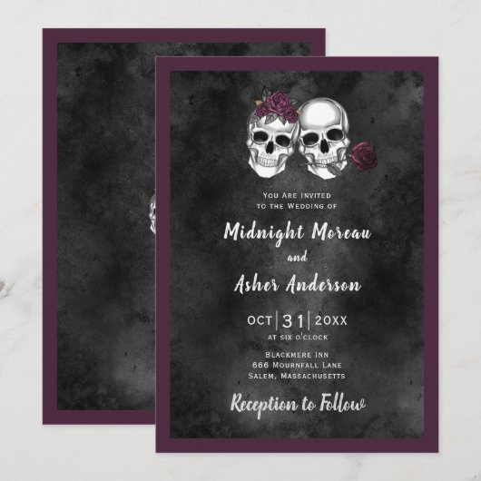 Schedel Skull Paar Rozen Gotische Trouwdag Kaart (Voorkant / Achterkant)