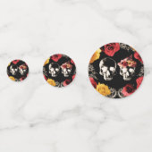 Schedel Skull Rood Geel Herfst Bloemige Bruiloft Confetti (Achterkanten)