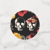 Schedel Skull Rood Geel Herfst Bloemige Bruiloft Confetti (Kleine voorkant)