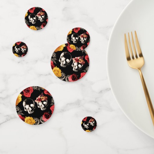 Schedel Skull Rood Geel Herfst Bloemige Bruiloft Confetti (Groep)