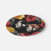 Schedel Skull Rood Geel Herfst Bloemige Bruiloft Papieren Bordje (Gekanteld)