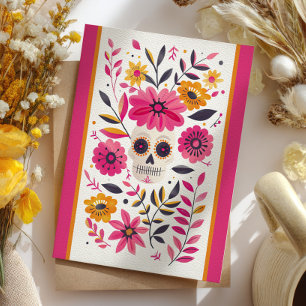 Schedel Skull Roze Mexicaanse Bloemen Cinco de May Briefkaart