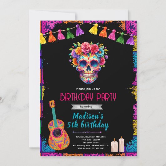 Schedel Skull Verjaardagsfeest Uitnodiging (Voorkant)