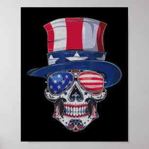 Schedel Skull Zonnebril USA Vlag Herdenkingsdag 4 Poster
