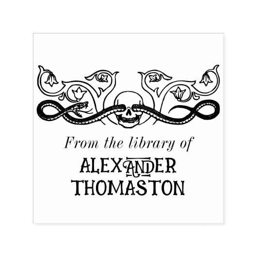 Schedel, Slang Botanische Bibliotheek Boeknaam Zelfinktende Stempel (Design)