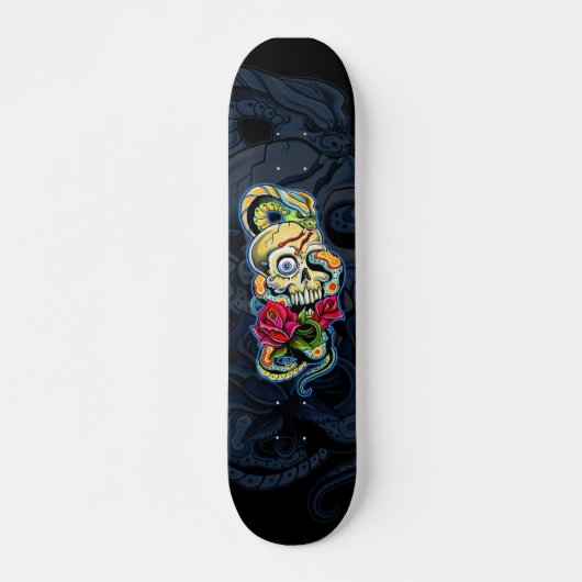 Schedel Slang Rozen Ontwerp Persoonlijk Skateboard (Voorkant)