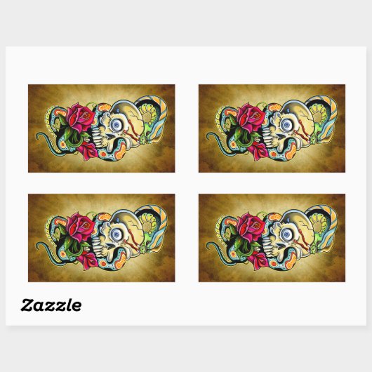 Schedel Snake Rozen Design Rechthoekige Sticker (Vel)