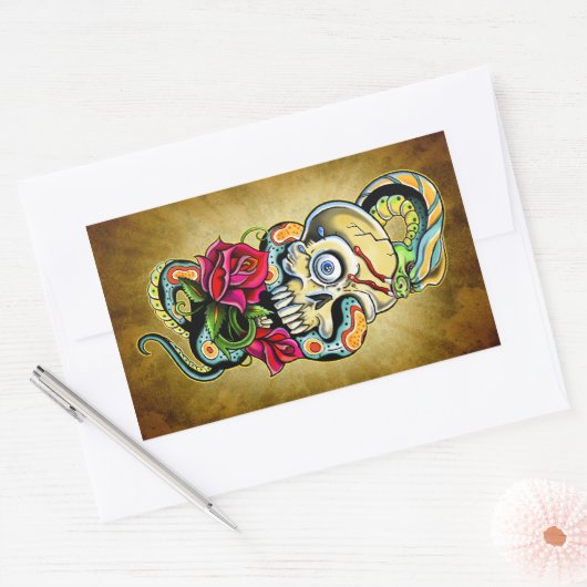 Schedel Snake Rozen Design Rechthoekige Sticker (Envelop)