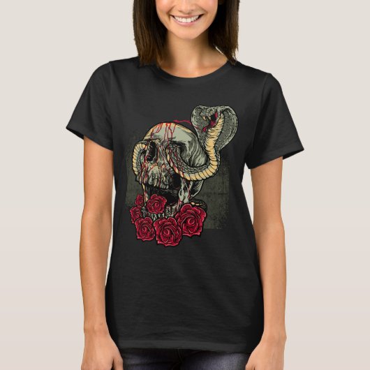 Schedel Snake Rozen Enge Horror T-shirt (Voorkant)