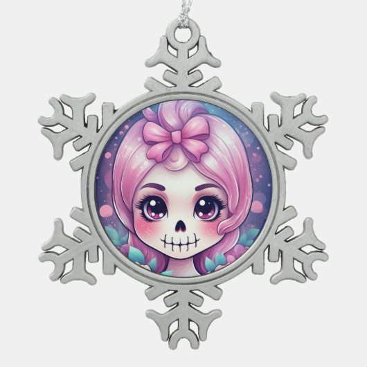 Schedel Sneeuwvlok Omlijst Ornament (Voorkant)
