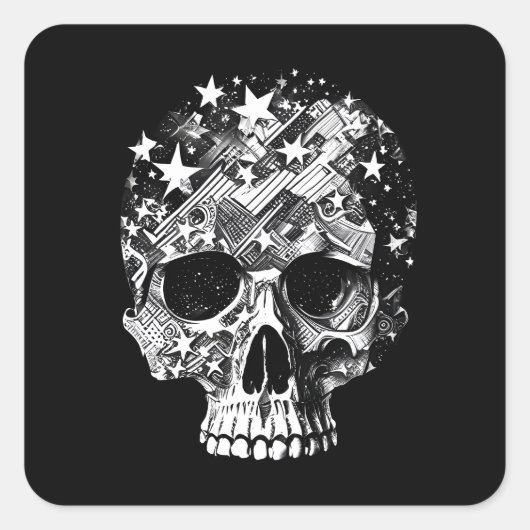 Schedel & Sterren IV Vierkante Sticker (Voorkant)