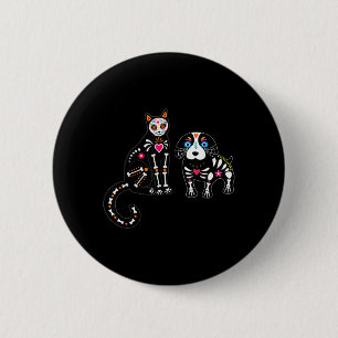 Schedel Sugar Kat En Hond Grappige Halloween Ronde Button 5,7 Cm