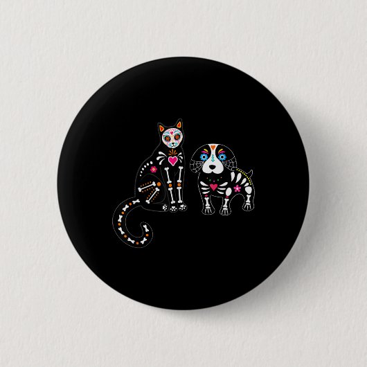 Schedel Sugar Kat En Hond Grappige Halloween Ronde Button 5,7 Cm (Voorkant)