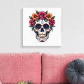 Schedel Sugar Skull � Dia de los Muertos S Canvas Afdruk (Insitu (Woonkamer))