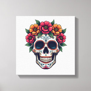 Schedel Sugar Skull � Dia de los Muertos S Canvas Afdruk