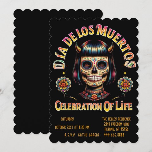 Schedel Suiker Feest Uitnodiging - Dia De Los Muer (Voorkant / Achterkant)