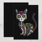 Schedel Suiker Mexicaanse Kat Halloween Dag Van De Kaart (Voorkant / Achterkant)