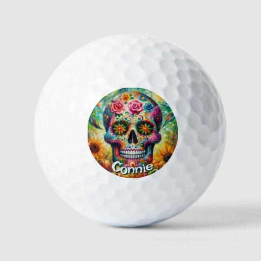 Schedel Suikerfeest Bloemige Gepersonaliseerde Golfballen (Voorkant)