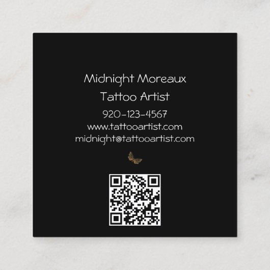 Schedel Tattoo Artiest QR Code Botanical Vierkante Visitekaartje (Achterkant)