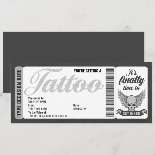 Schedel Tattoo Cadeaubon Certificaat Ticket Gift C Kaart (Voorkant / Achterkant)