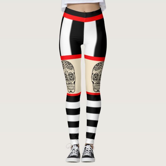 Schedel Tattoo Gestreepte Leggings (Voorkant)