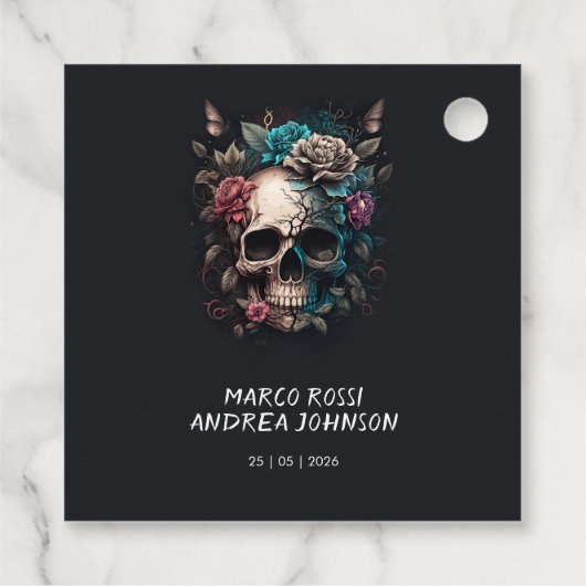 Schedel Tattoo Rock en Roll Gotische bruiloft Bedankjes Labels (Achterkant)