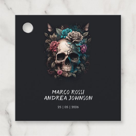 Schedel Tattoo Rock en Roll Gotische bruiloft Bedankjes Labels (Voorkant)