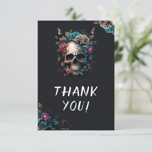 Schedel Tattoo Rock en Roll Gotische bruiloft Bedankkaart (Staand voorkant)