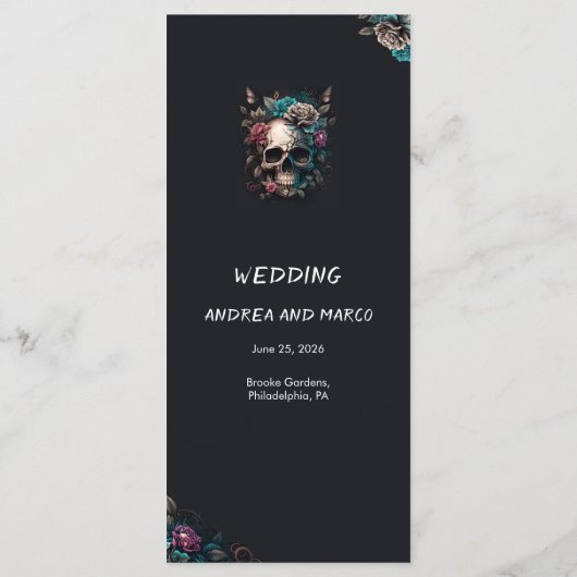 Schedel Tattoo Rock en Roll Gotische bruiloft Menu (Achterkant)