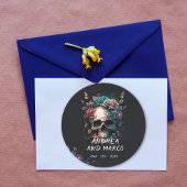 Schedel Tattoo Rock en Roll Gotische bruiloft Ronde Sticker
