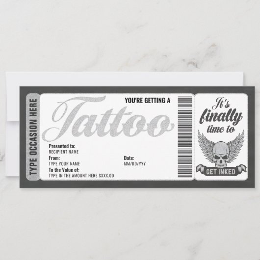 Schedel Tattoo tegoedcertificaat Ticket cadeaukaar Kaart (Voorkant)
