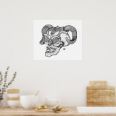 Schedel Teufelschädel zwart wit tekening Poster (Keuken)